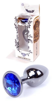 Анальна пробка металева з кристалом Boss - Jewellery Dark Silver, кристал синій (дов 7см, шир 2,7см) BS6400032 фото