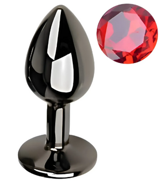 Анальна пробка з кристалом EGZO Dark Gray Round Plug Red, size S MDSR-03S фото