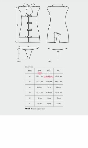Еротичний костюм стюардеси Obsessive Stewardess 3 pcs grey S/M, сірий, сукня, стрінги, пілотка SO7308 фото