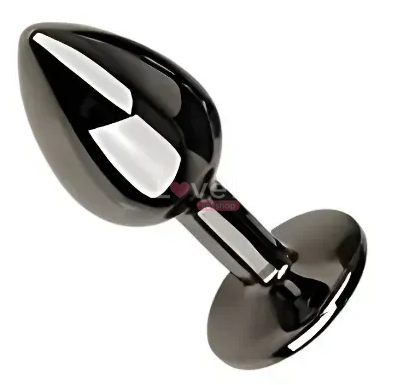 Анальна пробка з кристалом EGZO Dark Gray Round Plug Red, size S MDSR-03S фото