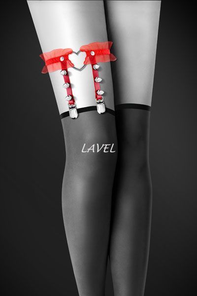 Гартер на ногу Bijoux Pour Toi - WITH HEART AND SPIKES Red, сексуальная подвязка с сердечком SO2224 фото