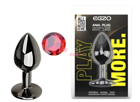 Анальна пробка з кристалом EGZO Dark Gray Round Plug Red, size S MDSR-03S фото