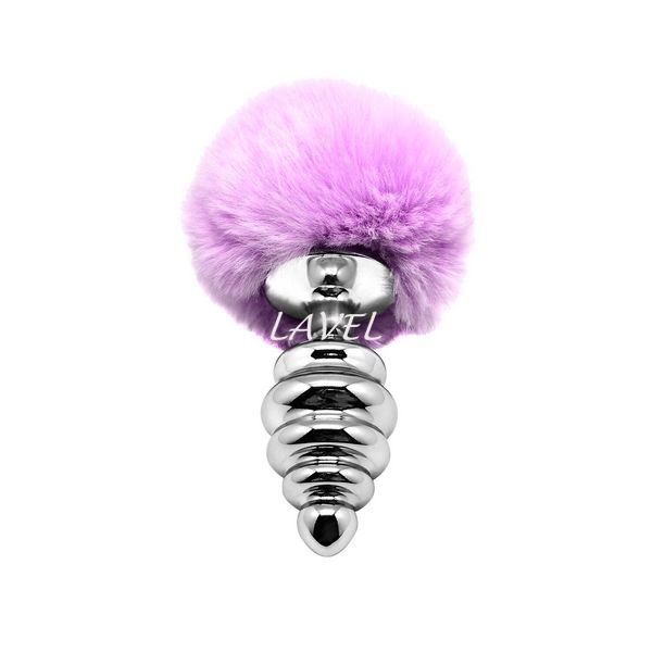 Металлическая анальная пробка Кроличий хвостик Alive Fluffy Twist Plug L Purple, диаметр 3,8 см SO6310 фото