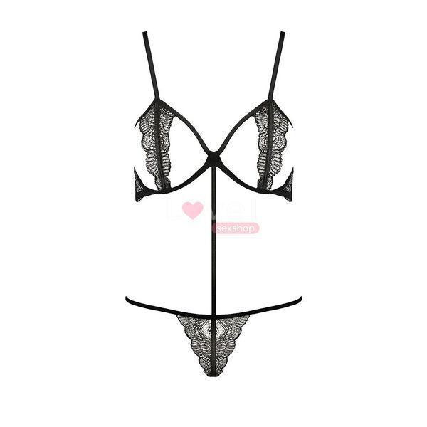 Комплект білизни Passion Exclusive QUENTRIS BIKINI S/M, black, стрінги і напіввідкритий ліф PS26602 фото