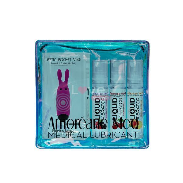 Набор из 3-х вкусов стимулирующего лубриканта Amoreane Med (3х10мл) и вибропули Adrien Lastic Pink SO4119 фото