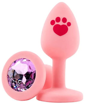 Анальна пробка силіконова ALUME рожева з червоним принтом &laquo;лапка-сердечко&raquo;, розмір S AL-3220-S фото
