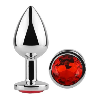 Анальна пробка з кристалом EGZO Silver Round Plug Red size S MSR-11S фото