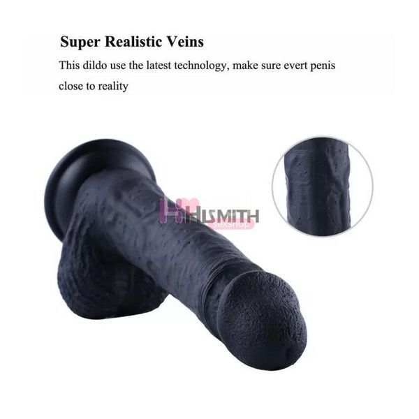 Фалоімітатор для секс-машин Hismith 8.3&Prime; Silicone Dildo Black, система KlicLok, гнучкий стрижень SO9971 фото