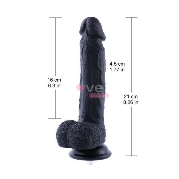 Фалоімітатор для секс-машин Hismith 8.3&Prime; Silicone Dildo Black, система KlicLok, гнучкий стрижень SO9971 фото