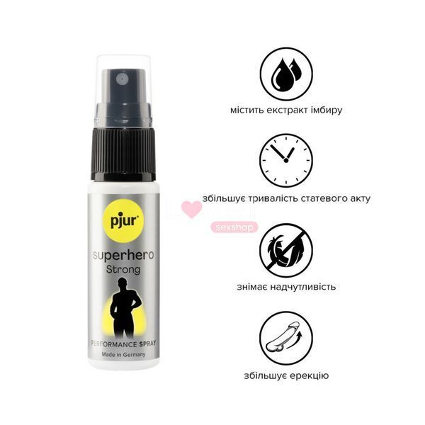 Пролонгувальний спрей pjur Superhero Strong Spray 20 ml, з екстрактом імбиру, всотується в шкіру PJ12920 фото