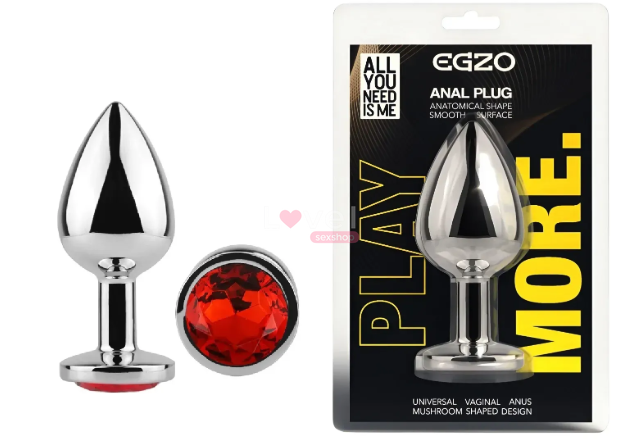 Анальна пробка з кристалом EGZO Silver Round Plug Red size S MSR-11S фото