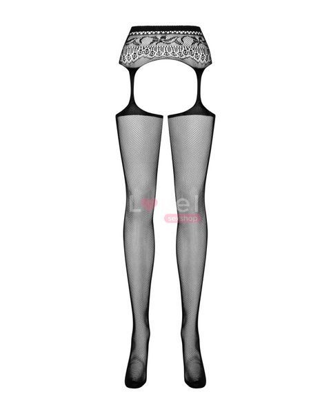 Сетчатые чулки-стокинги с кружевным поясом Obsessive Garter stockings S307 S/M/L, черные, имитация г SO7270 фото