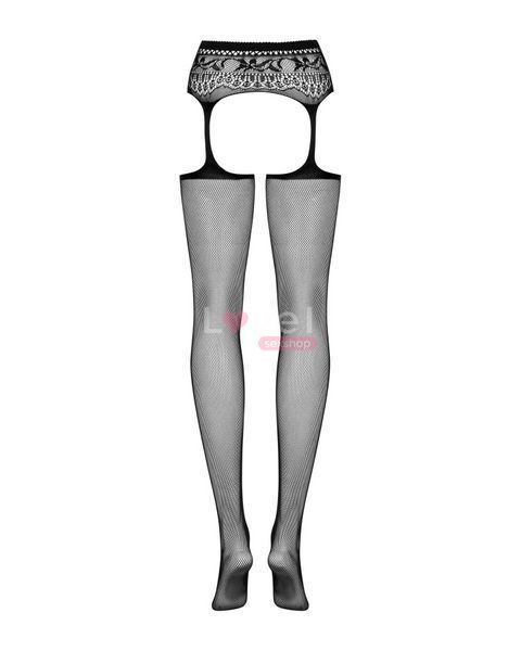 Сетчатые чулки-стокинги с кружевным поясом Obsessive Garter stockings S307 S/M/L, черные, имитация г SO7270 фото