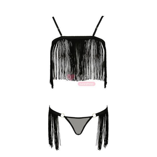 Комплект белья Passion Exclusive KASSANDRA SET OpenBra L/XL, black, лиф из бахромы, трусики-юбка PS26301 фото