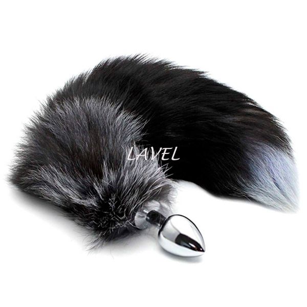 Металлическая анальная пробка Лисий хвост Alive Black And White Fox Tail M, диаметр 3,4 см SO6322 фото