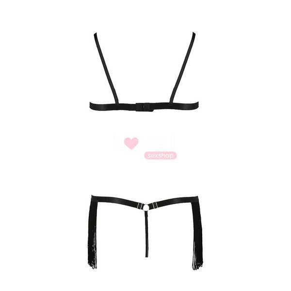 Комплект белья Passion Exclusive KASSANDRA SET OpenBra L/XL, black, лиф из бахромы, трусики-юбка PS26301 фото