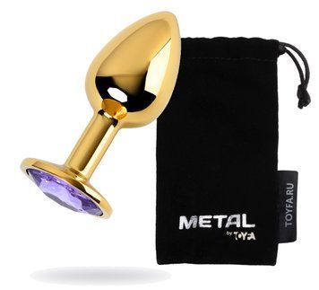 Анальна пробка металева з кристалом Metal By Toyfa, золотиста,кристал колір аметист 6611717004-15 фото