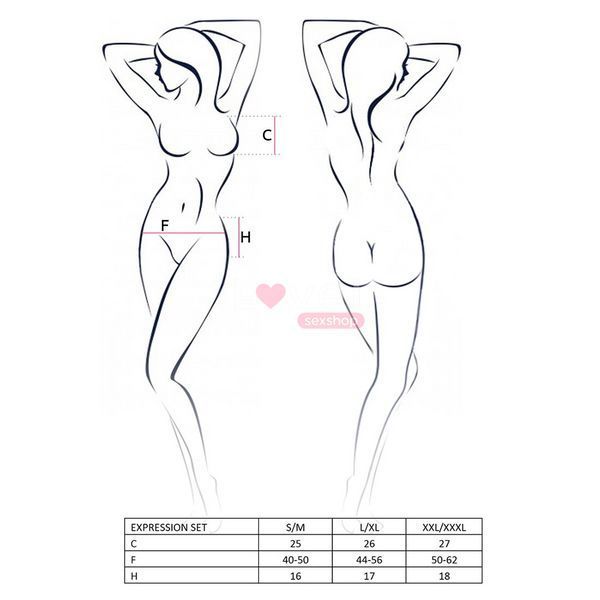 Комплект білизни Passion EXPRESSION SET XXL/XXXL, black, ліф сітчастий, спідничка і стрінги EL11403 фото