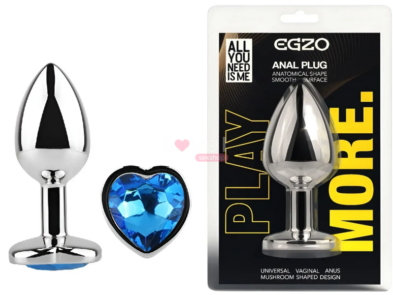 Анальна пробка з кристалом EGZO Silver Heart Plug Blue size M 6611717004-15 фото
