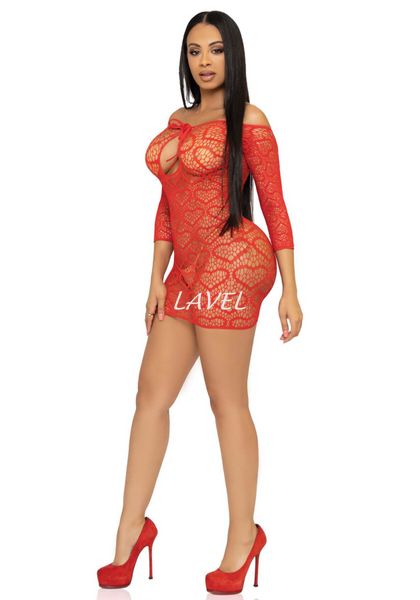 Платье-сетка с сердечками Leg Avenue Heart net mini dress Red, завязки, открытые плечи, one size SO7885 фото