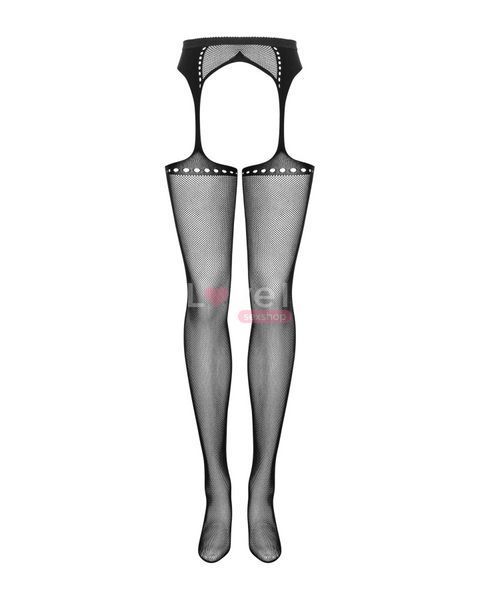 Сетчатые чулки-стокинги со стрелкой Obsessive Garter stockings S314 S/M/L, черные, имитация гартеров SO7272 фото
