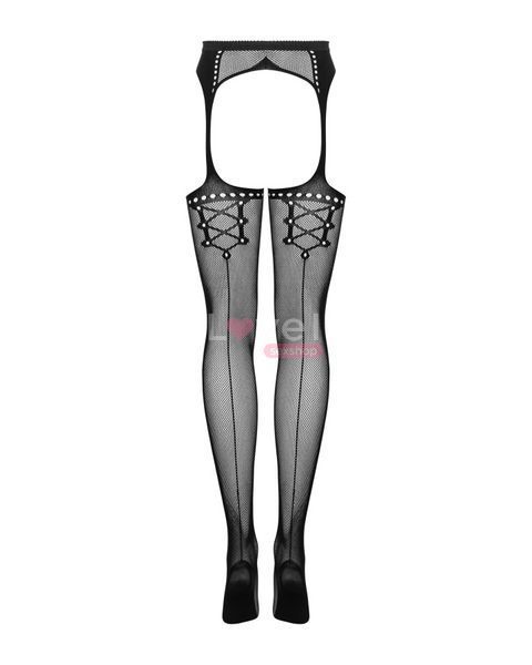 Сетчатые чулки-стокинги со стрелкой Obsessive Garter stockings S314 S/M/L, черные, имитация гартеров SO7272 фото