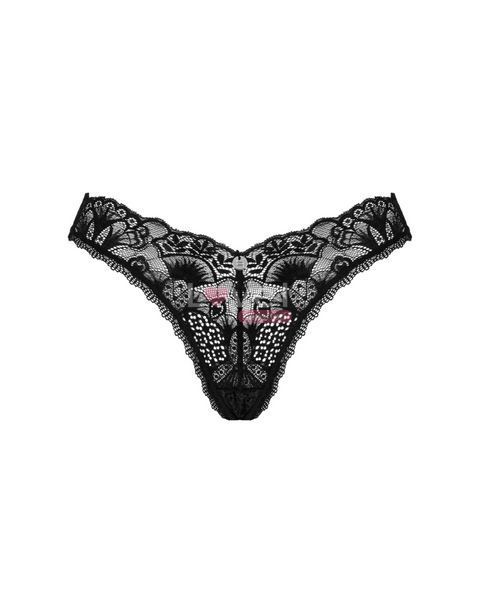 Мереживні стрінги Obsessive Donna Dream thong XL/2XL Black, низька посадка SO8641 фото