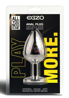 Анальна пробка з кристалом EGZO Silver Round Plug Yellow size M MSR-13M фото