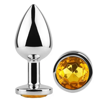 Анальна пробка з кристалом EGZO Silver Round Plug Yellow size M  MSR-13M фото
