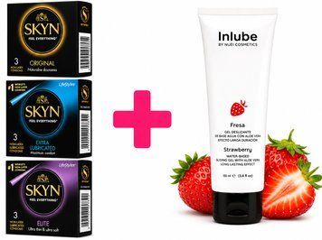 SKYN Elite, Original, Extra Lube 9 шт + вкусный лубрикант 100 мл OL6523 фото