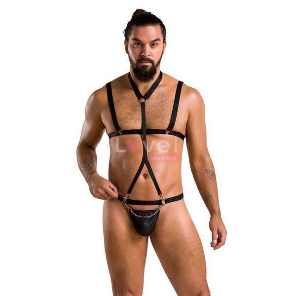 Комплект чоловічої білизни зі стреп Passion 039 SET ANDREW S/M Black, стринги, шлейки SO7589 фото