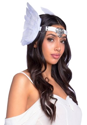 Повязка на голову с крыльями Leg Avenue Feather headband White, перья и натуральная кожа SO8013 фото