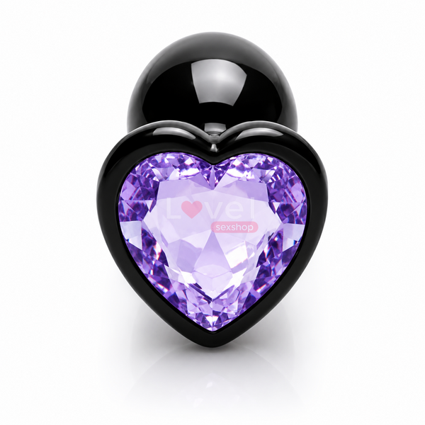 Металева анальна пробка Ouch! Heart Gem, розмір S, колір: чорний/фіолетовий  OU493347 фото