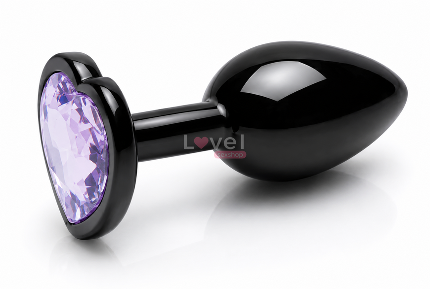 Металева анальна пробка Ouch! Heart Gem, розмір S, колір: чорний/фіолетовий  OU493347 фото