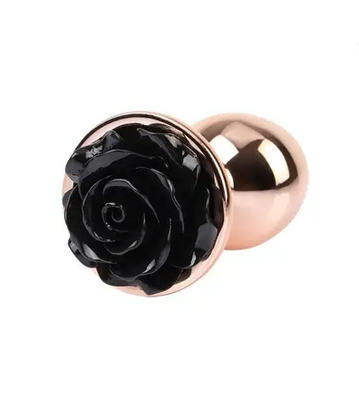 Анальна пробка із стоппером у формі чорної троянди S Evil Rose Chisa, металева, золота 12242 /CN-941412242 фото