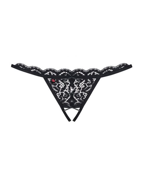 Кружевные танга с двумя отверстиями Obsessive 831-THC-1 crotchless thong S/M, черные, бантики SO7175 фото