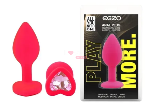Силиконовая анальная пробка EGZO Silicone Pink Heart Plug Pink, size S SPH-06S фото