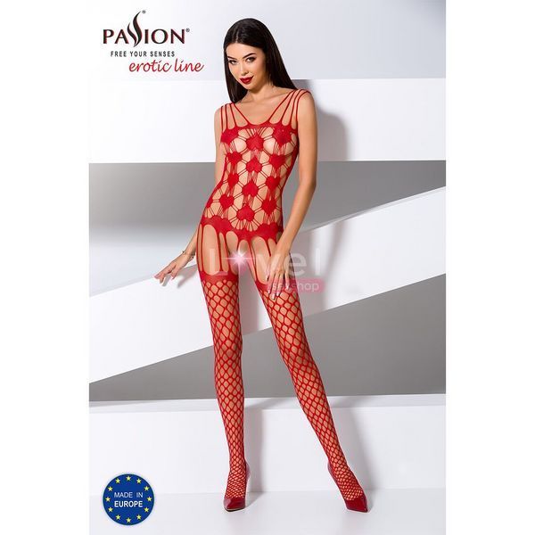Бодістокінг Passion BS067 red, комбінезон, імітація панчох і топа на бретелях PBS067R фото