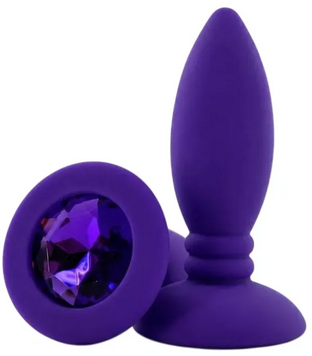 Анальна пробка силіконова ALUME, S, рельєфна ніжка, фіолетова з фіолетовим каменем AL-0943-S фото