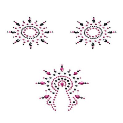 Пэстис из кристаллов Petits Joujoux Gloria set of 3 - Black/Pink, украшение на грудь и вульву SO3131 фото