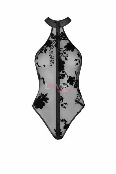 Боді Noir Handmade F314 Ego, XXL, black, сітка, халтер, високі вирізи, блискавка по всій довжині SX0325 фото