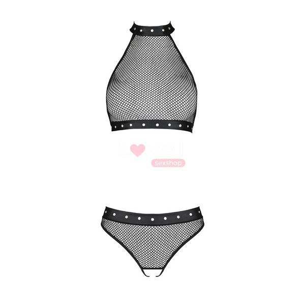 Білизна з відкритим доступом Passion MOONLIGHT SET XXL/XXXL black, топ, стрінги SO8453 фото