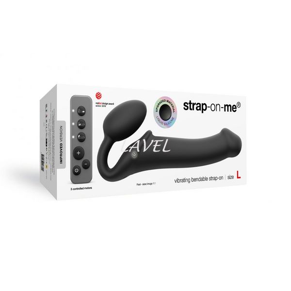 Безремневой страпон с вибрацией Strap-On-Me Vibrating Black L, диаметр 3,7см, пульт ДУ, регулируемый SO3829 фото