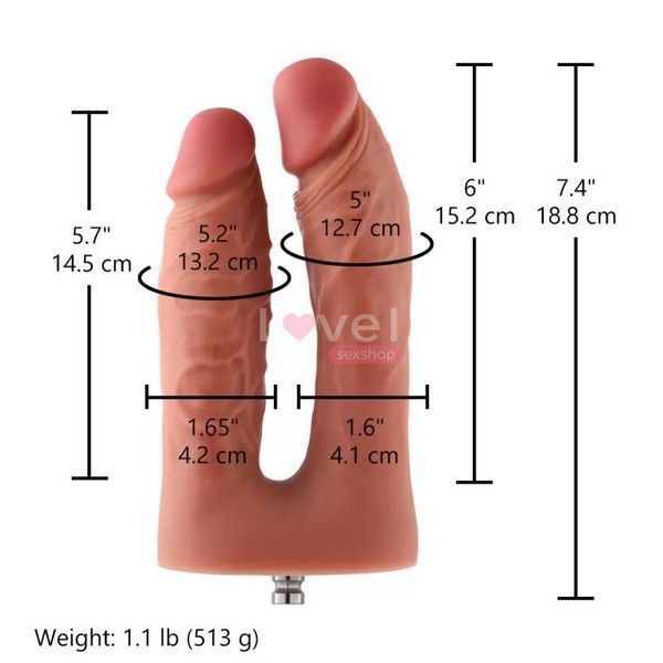 Подвійний фалоімітатор для секс-машин Hismith Silicone Double Penetrator Dildo, система KlicLok SX4008 фото