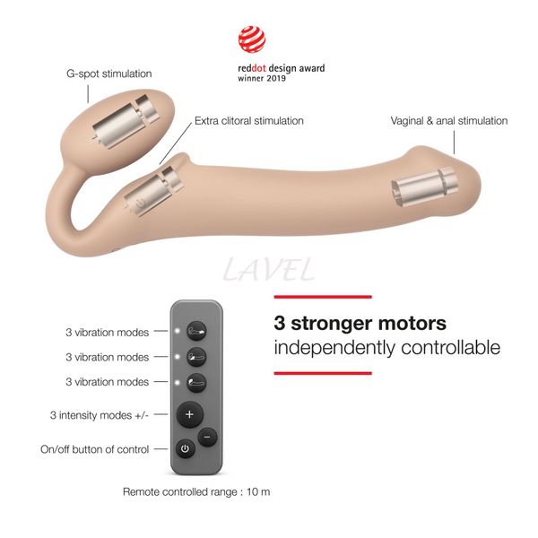 Безремневой страпон с вибрацией Strap-On-Me Vibrating Flesh M, диаметр 3,3см, пульт ДУ, регулируемый SO3355 фото