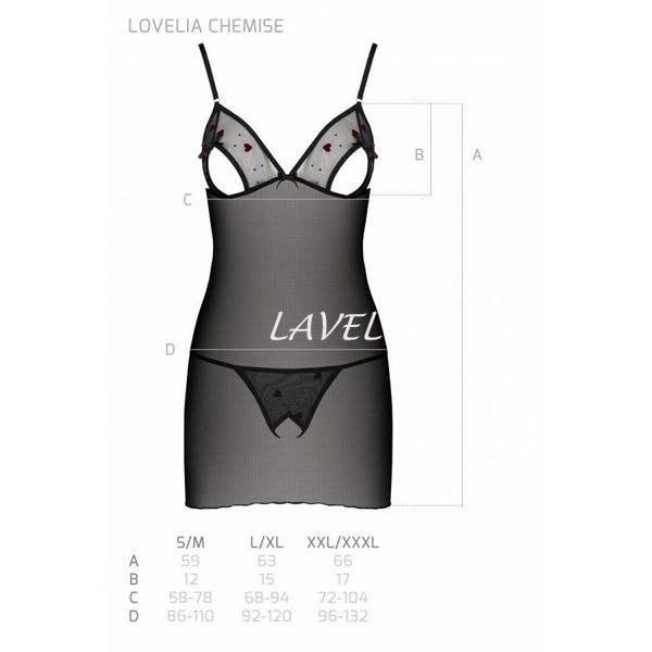 Сорочка з вирізами на грудях, стрінги Passion LOVELIA CHEMISE L/XL, black SO4759 фото