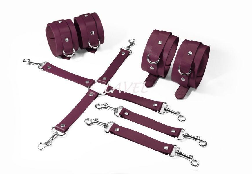 Набор для БДСМ 3 в 1 Feral Feelings BDSM Kit 3 Burgundy, burgundy, наручники, поножи, крестовина SO8271 фото