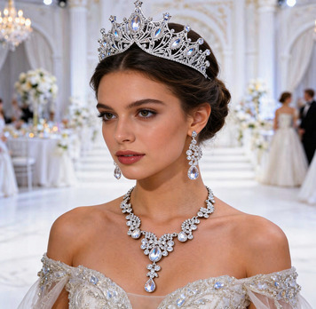 Вишукана корона-тіара Eleanor зі стразами, срібна TNS1331 фото