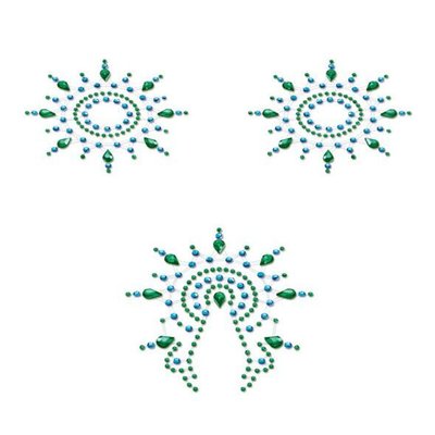 Пэстис из кристаллов Petits Joujoux Gloria set of 3 - Green/Blue, украшение на грудь и вульву SO3132 фото