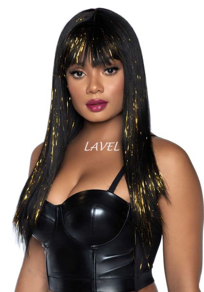 Черный парик с золотыми прядями Leg Avenue Long bang wig with tinsel, 60 см SO7940 фото